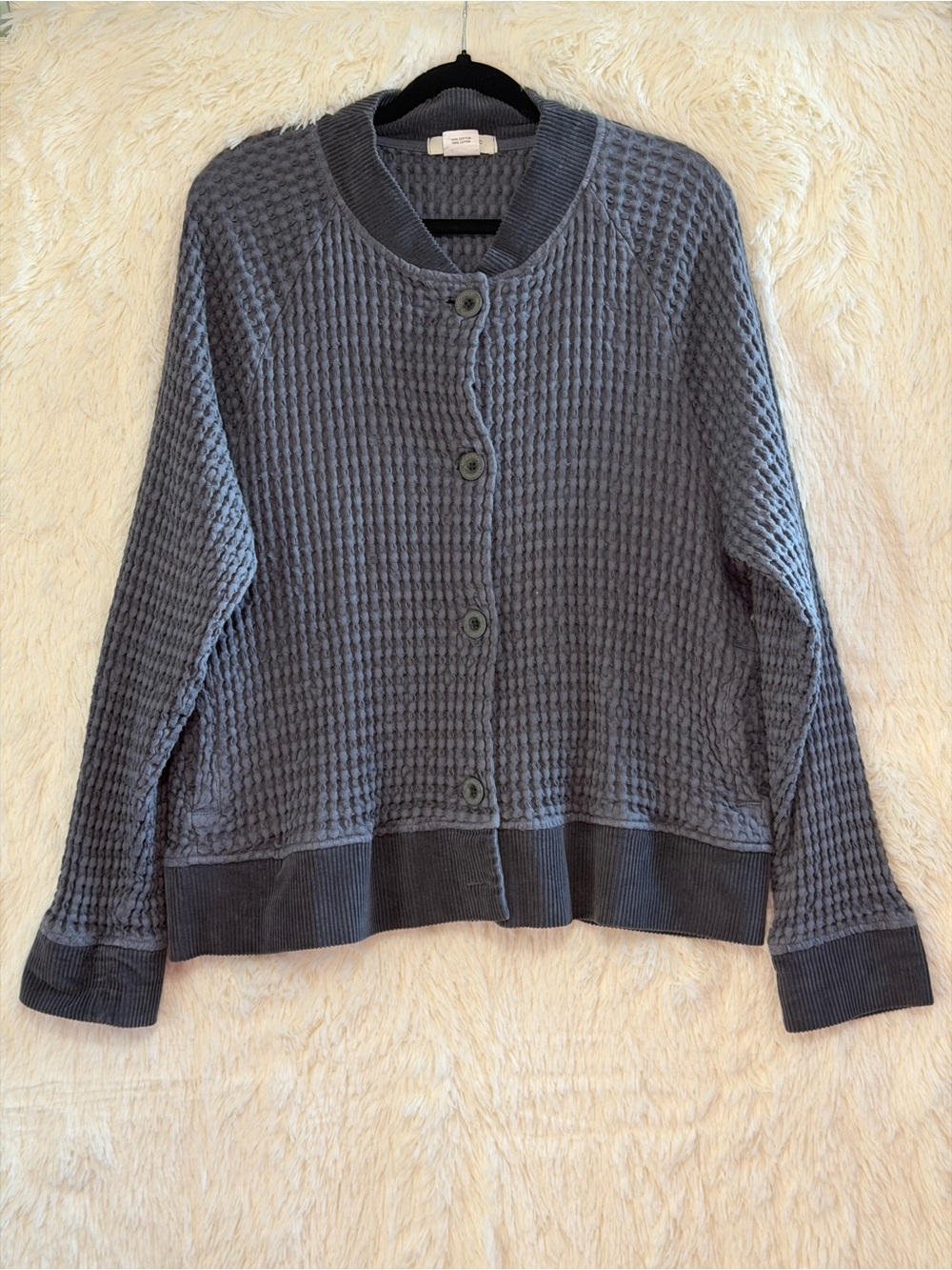 Mododoc Womens Granola Waffle Knit Button Cardigan L Grey Cabincore Gorpcore